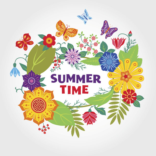 淡淡的夏日背景，点缀着五颜六色的野花图片下载