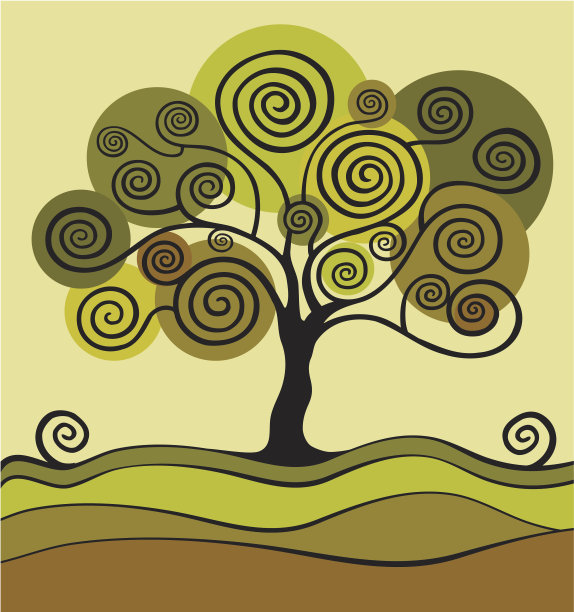 绿色的树有卷曲。花园。图片下载