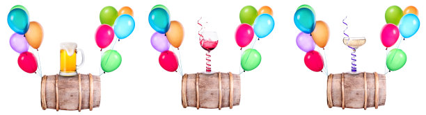 不同的酒精饮料和气球图片下载
