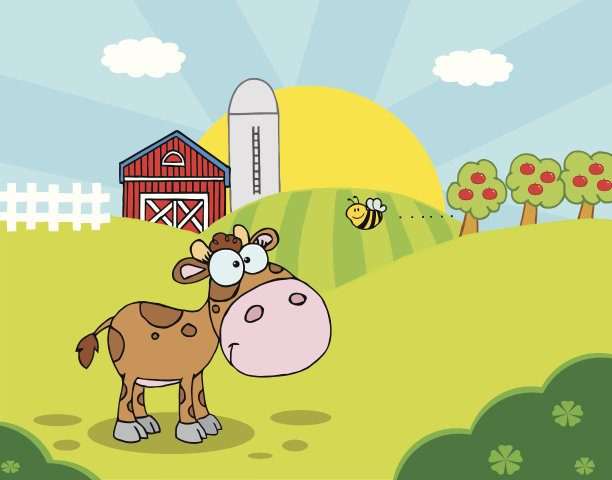 可爱的小奶牛乡村农场场景图片下载