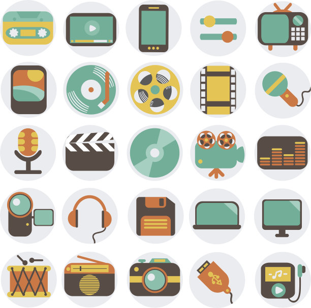 多媒体平面图标集图片下载