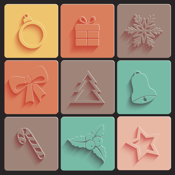 圣诞装饰符号集。平向量季节图标图片下载