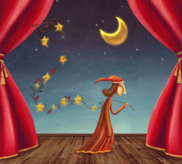 在舞台上收集星星的男孩图片下载