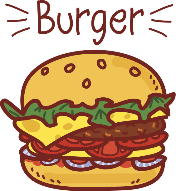 卡通汉堡上有白色的题字图片下载