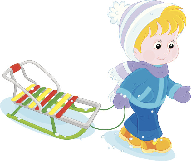 带着雪橇的孩子图片下载