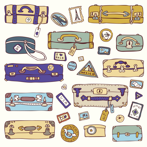 古董行李箱。旅行矢量插图。图片下载