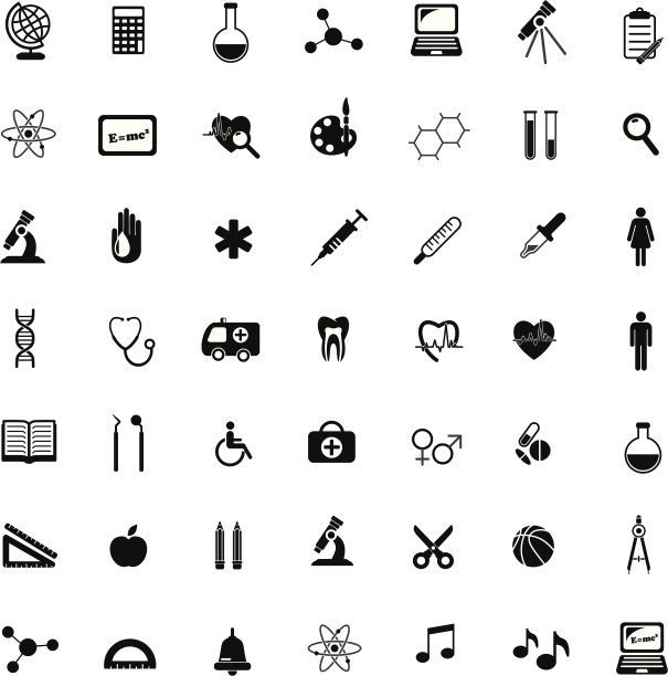 黑色矢量科学、医疗和教育图标图片下载