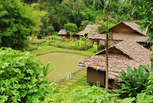 传统小屋，山部落村庄，泰国图片下载