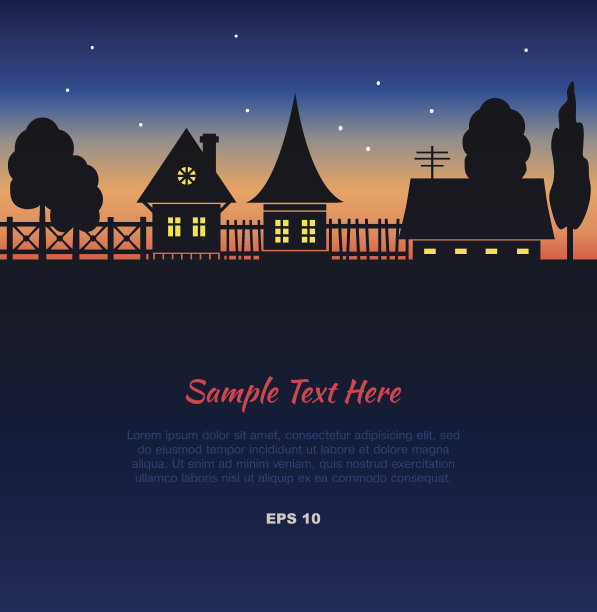 矢量图的村庄剪影。乡村景观图片下载