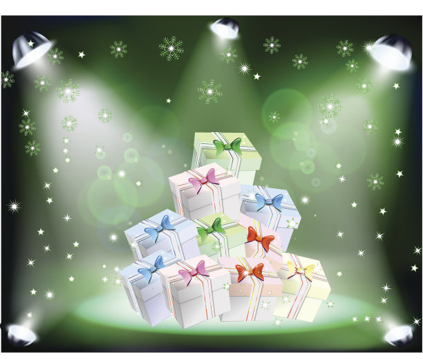 圣诞音乐会的礼物，聚光灯和雪花图片下载