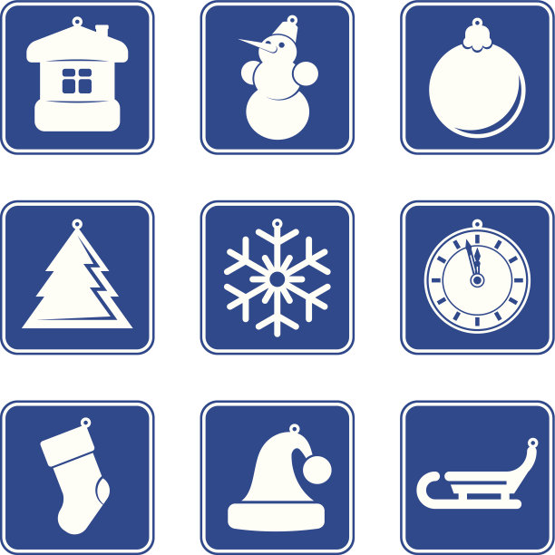 新年圣诞蓝色图标集图片下载