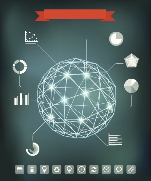 带有图表和图标的抽象几何球体图片下载