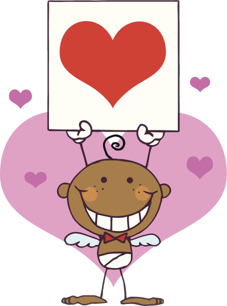 非裔美国人快乐男孩丘比特举着一个有背景的标志图片下载