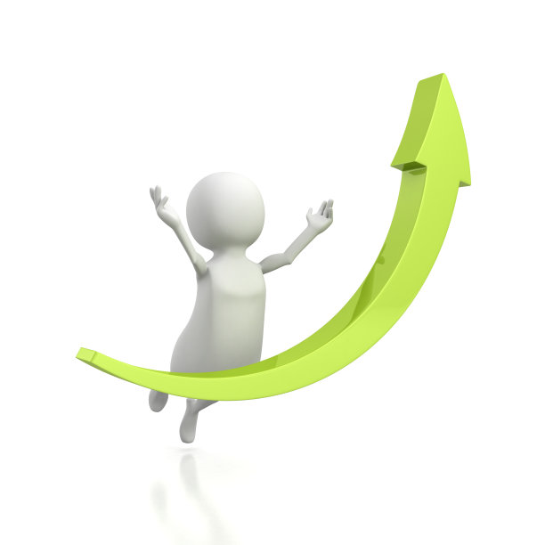 3d男人用绿色成长的箭跳向成功图片下载