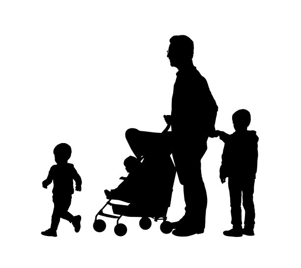 父亲和他的三个孩子剪影图片下载