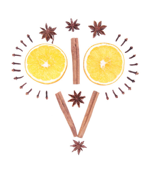 冬季香料和橙色成分分离上白色图片下载
