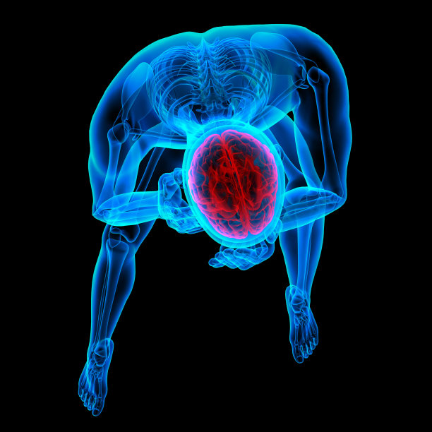 3d渲染的一个坐的橙色骨架图片下载