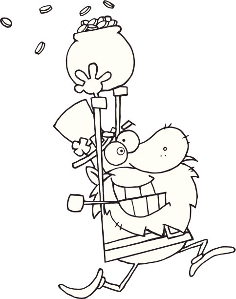 黑白小矮妖带着一罐金子奔跑图片下载