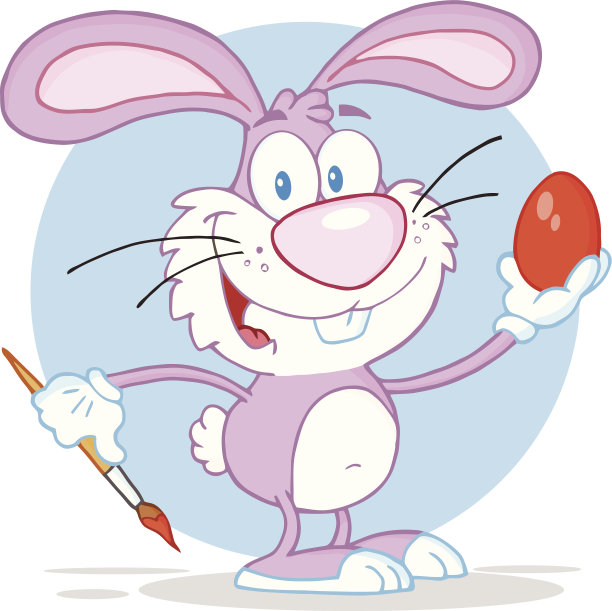 粉色兔子拿着复活节彩蛋的背景图片下载