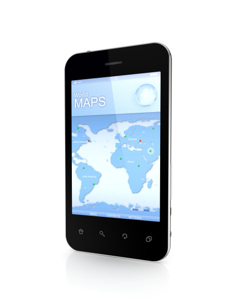 带有GPS导航仪的手机。图片下载