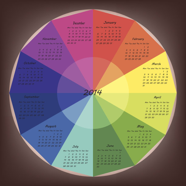 矢量2014日历设计在彩虹颜色图片下载