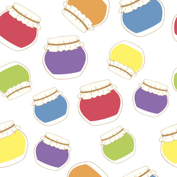 白色背景上的彩色果酱罐无缝纹理。图片下载