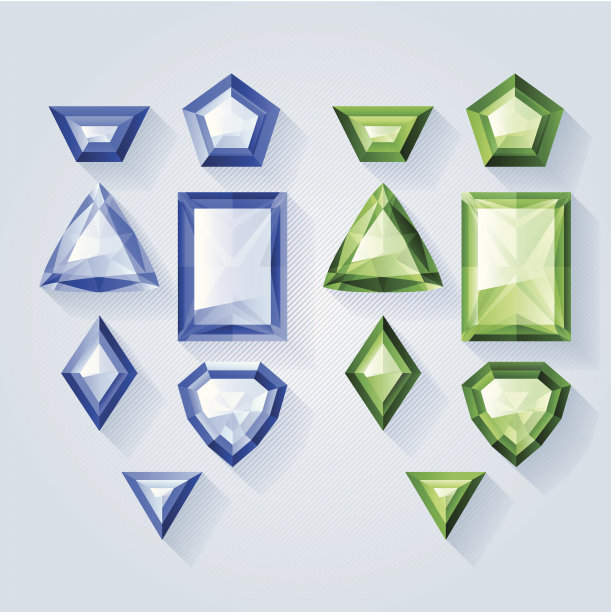 一套绿色和蓝色的宝石。彩色宝石。图片下载