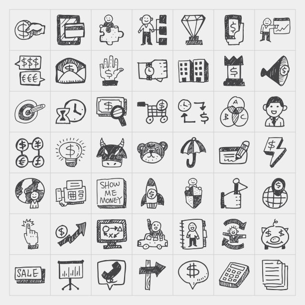 与商业相关物品的素描图标图片下载