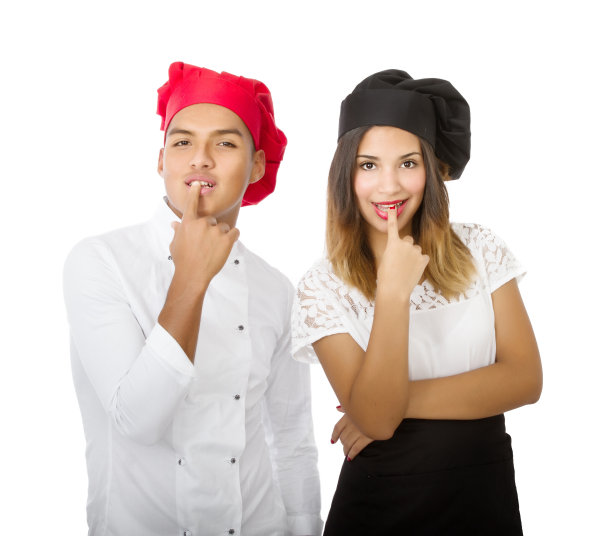 厨师团队诱惑和玩手指在嘴唇上图片下载