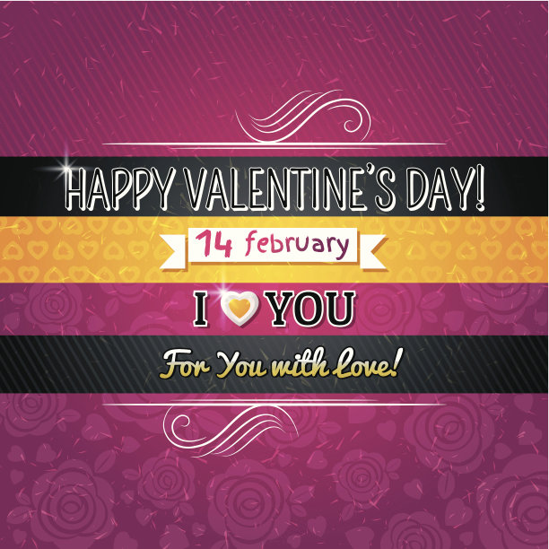 彩色背景配上情人的心和祝福的文字图片下载