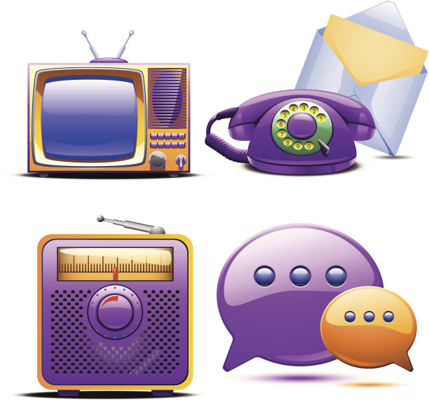一套复古风格的电视、收音机、电话和邮件图片下载