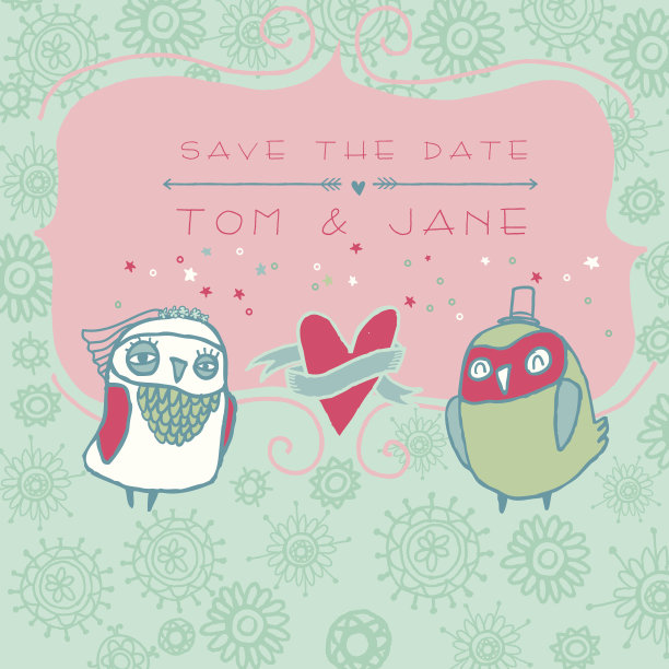 可爱的卡通猫头鹰拯救日期卡图片下载