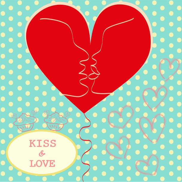 接吻的情侣在爱的心情人节贺卡图片下载
