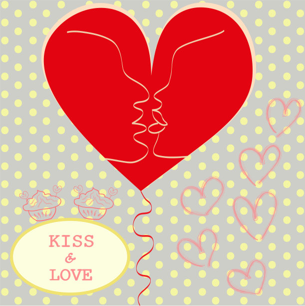 接吻的情侣在爱的心情人节贺卡图片下载