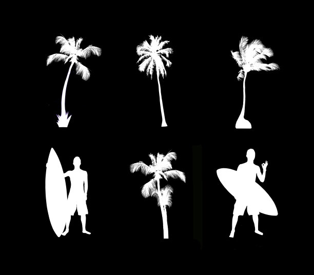 棕榈树和冲浪板的剪影图片下载