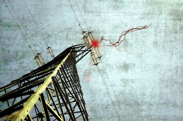 电力塔与电击的垃圾形象。图片下载