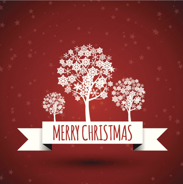 白色的圣诞丝带和冬天的树图片下载