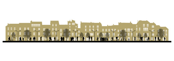 白天的城市生活在街道正面的背景图片下载