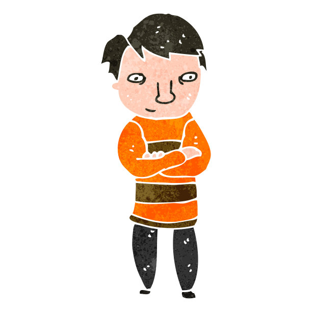 抱着胳膊的复古卡通男孩图片下载