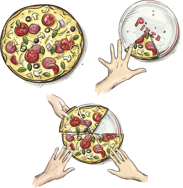 美味的披萨，手拿着切片图片下载
