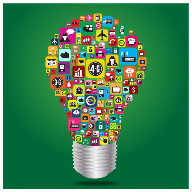 带有商业和社交媒体图标信息图的灯泡图片下载
