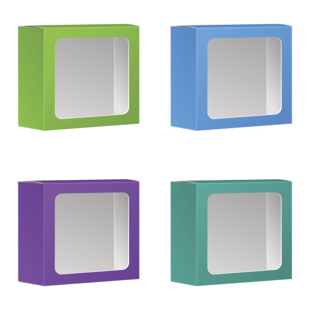 带窗的空白产品包装盒。集。向量,孤立图片下载