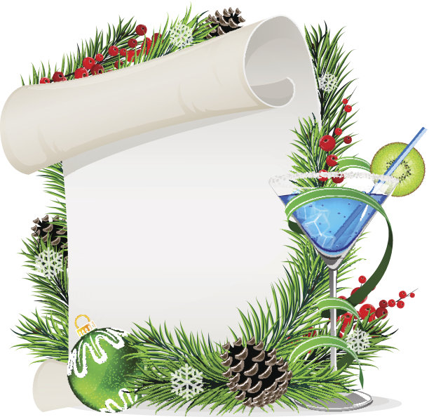 蓝色的鸡尾酒，卷轴和圣诞花环图片下载