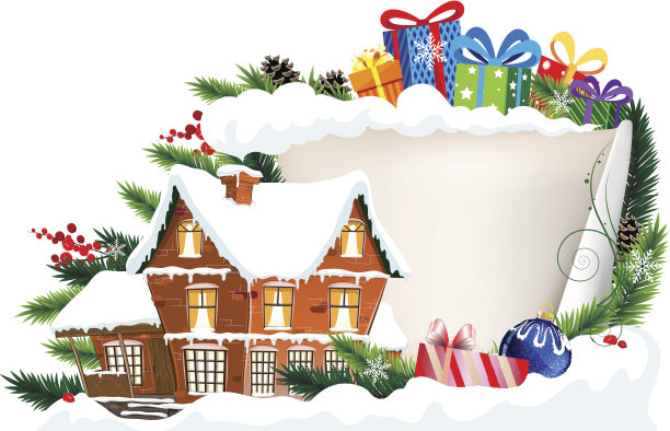 砖房和圣诞礼物图片下载