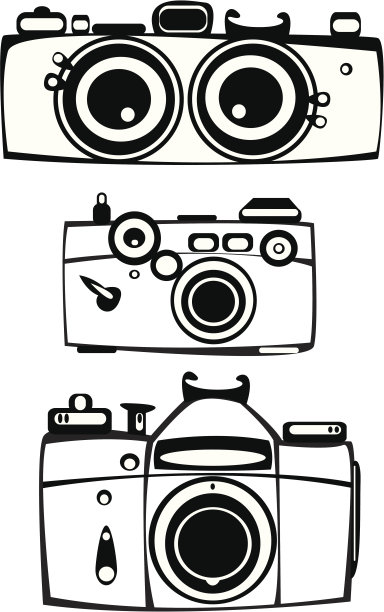 三架老式胶片相机孤立地放在白色背景上图片下载