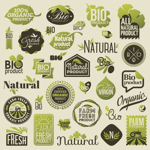 天然有机产品标签，标志和徽章图片下载