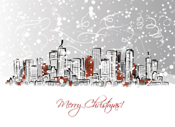 以城市为背景的圣诞快乐明信片图片下载