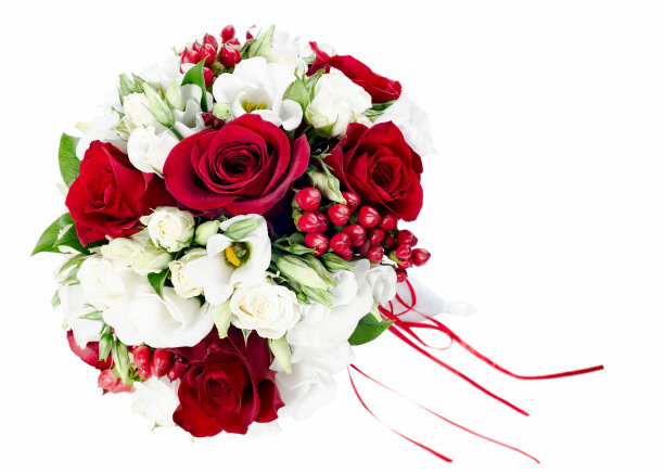 彩色婚礼花束为新娘孤立白色。图片下载