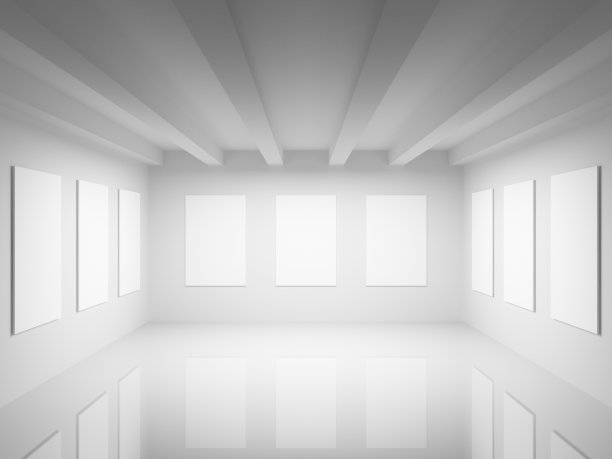 空荡荡的白色艺术画廊大厅内部。三维演示图片下载