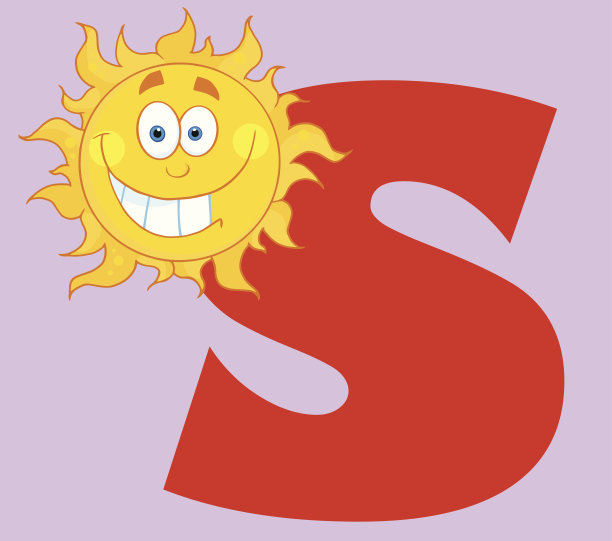 微笑的太阳与字母S和背景图片下载